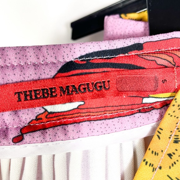 Thebe Magugu Pink Plisse Maxi Skirt Pleated Fish & Chips Print A-Line Sz S - Picture 12 of 13